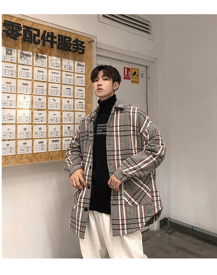 Bonsir Plaid large jacket men's coat spring autumn new fashion Plaid loose top trend large winter military jackets fall Genuine