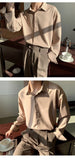 Bonsir Solid Color High-grade Silky Drape Khaki Long Sleeve Shirt for Men Loose Solid Color Wild Casual Button Up Shirt Korean Clothes