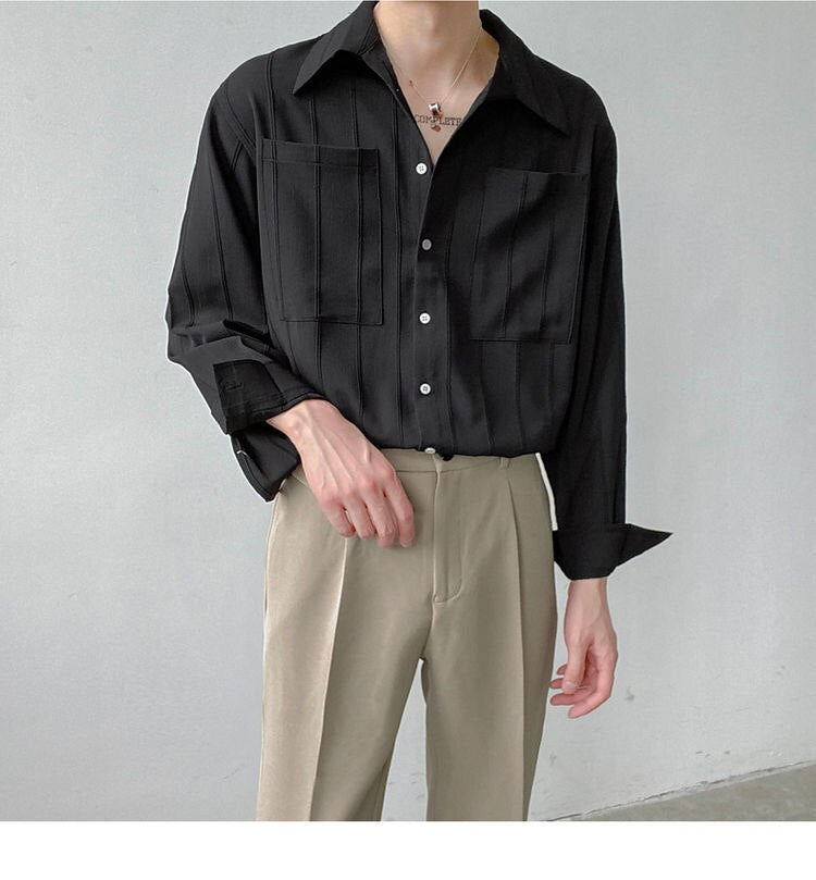 Bonsir Men's Long-Sleeved Iron-Free Drape Shirt Spring Light Familiar Korean Style Solid Color Shirt Trendy Men's Handsome Top