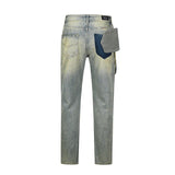 Bonsir High Street Hand Painted Distressed Washed Design Patchowrk Mens Jeans Pants Stragiht Streetwear Ripped Casual Denim Trousers