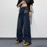 Bonsir Design sense niche color contrast stitching jeans for women's spring new high waisted slim straight leg wide leg long pants