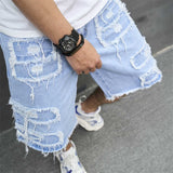 Bonsir Spring Summer Men Vintage Jean Shorts Streetwear Ripped Design Loose Solid Denim Straight Shorts Mens Leisure Jeans Short Pant