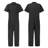 Bonsir Fashion Loose Zipper Lapel Jumpsuit Men Spring Summer Casual Straight Pants Overalls For Mens Leisure Short Sleeve Rompers