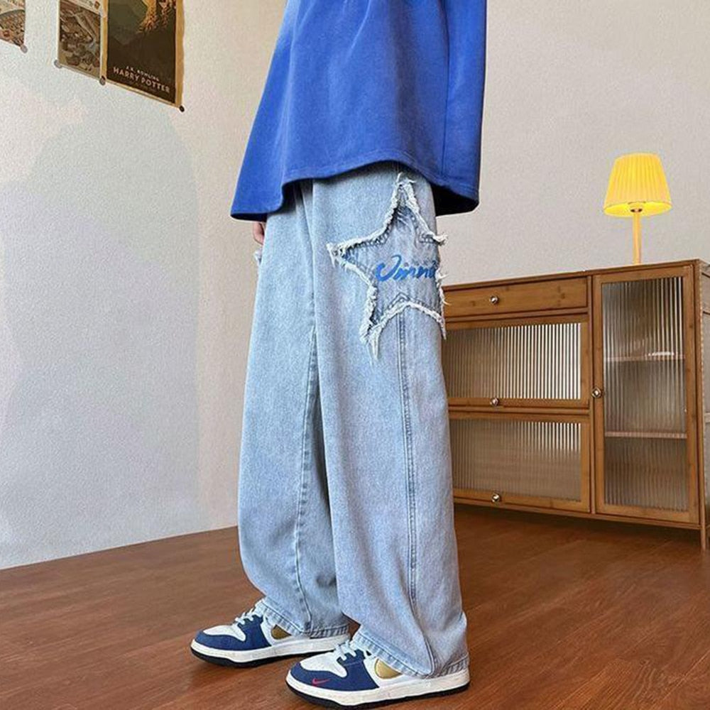 Bonsir American Men's Wide Leg Jeans Fashion Brand Y2K Male Cargo
