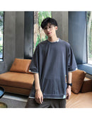 Bonsir Summer Mens T Shirt Oversize Cotton 5XL New Casual Solid color Japanese Harajuku Tee Shirts Man Streetwear Big Size Unisex Top