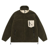 Bonsir Men's Lamb Cashmere Jacket Patchwork Color Drawstring Cotton Coat Outdoor Sportwear Fleece Cargo Jacket Sweatpant Coat