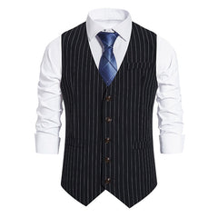 Bonsir Autumn New Men's Business Casual Stripe Single Breasted Vest Men's Suit Vintage Vest