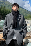 Bonsir Winter Solid Color Woolen Coat Men's Versatile Loose Thickened Turn-down Collar Long Sleeve Grey Woolen Coat Trend