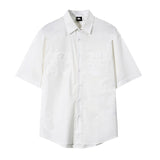 Bonsir Double Pocket Male Casual Shirts Men's Vintage Lapel Solid Color Short Sleeve Outwear Korean Fashion Spring New