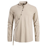Bonsir New Men's Casual Blouse Cotton Linen Shirt Tops Long Sleeve Tee Shirt Spring Autumn Slanted Placket Vintage Yoga Shirts