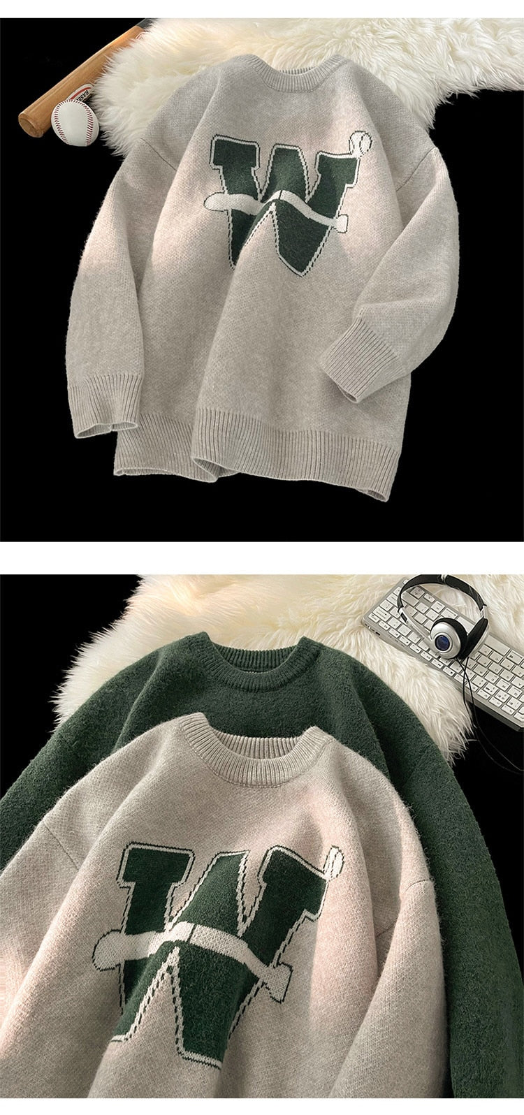 Bonsir Round Neck Thickened Sweater Men's Autumn and Winter New Slouchy Loose Knitwear American Fashion Brand Underlay Sweater Coat