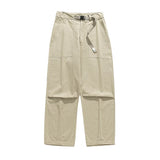Bonsir Spring/Summer New Korean Street Fashion Men's Loose Belt Design Pleated Casual Pants Men's Retro Wide leg Cargo Pants
