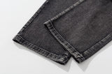 Bonsir Distressed Embroidery Pockets Elastic Waist Retro Jeans Pants Men and Women Straight Washed Casual Baggy Denim Trousers
