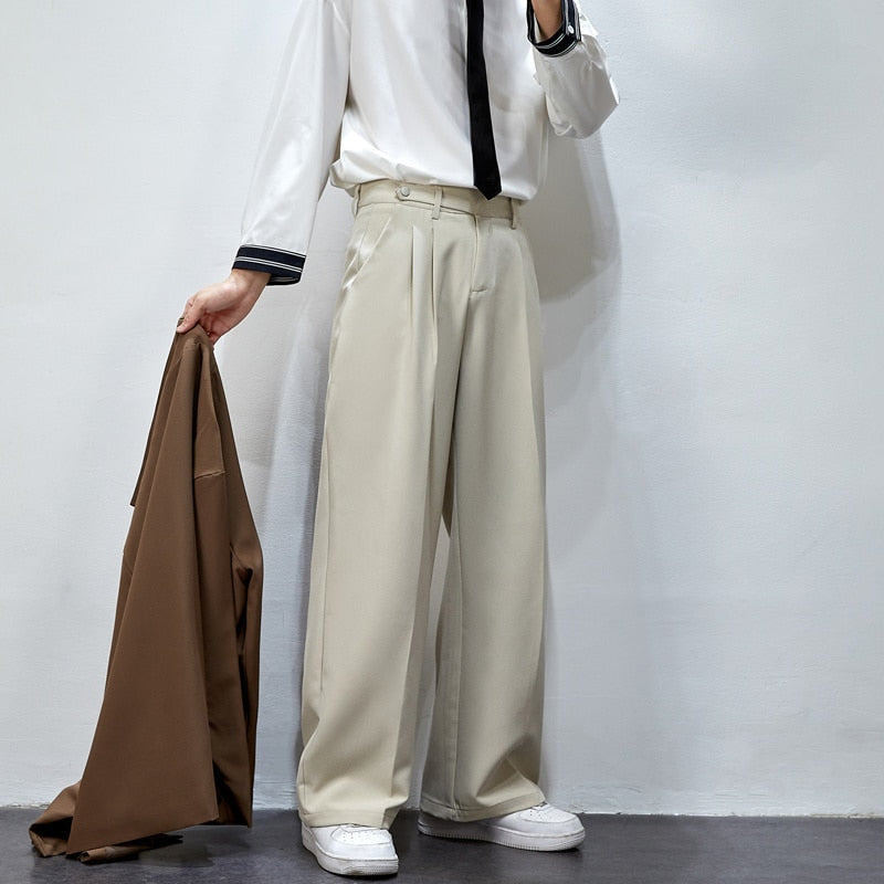 Bonsir Men's Solid Color Wide Leg Casual Suit Pants Fashion Streetwear Ins Men Trousers Harajuku Loose Unisex Pants