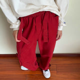 Bonsir Red Black Cotton Cargo Pants Men Fashion Pocket Casual Pants Men Japanese Streetwear Hip Hop Loose Straight Pants Mens Trousers