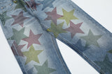 Bonsir High Street Color Stars Full Print Washed Jeans Pants Men's Straight Pocket Retro Patchwork Baggy Casual Denim Trousers Oversize