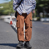 Bonsir Large Pockets Men's Cargo Pants Drawstring Loose Fashion Streetwear Male Trousers Harajuku Solid Color Pants