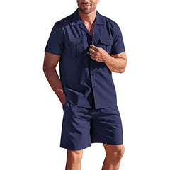 Bonsir Men's Loose Casual Cotton Linen Short Sleeve Shirt + Shorts