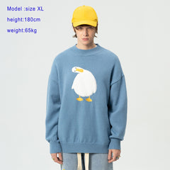 Bonsir Streetwear Harajuku Cartoon Duck Pattern Knitted Sweaters Loose Jumpers Fashion Casual Winter Sweater Pullover Men Women