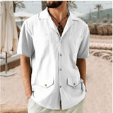 Bonsir Men's Breathable Cotton Linen Short Sleeve Shirt for Summer Fashion