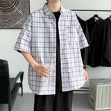 Bonsir New Fashion Plaid Shirt Men Summer Casual Button Down Short Sleeve Shirts Mens Loose Business Office High Quality Blouse
