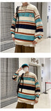 Bonsir Stripe Contrast Sweater Men's Autumn and Winter Fashion Brand Trendy Loose Round Neck Pullover Knitwear Sweater Coat