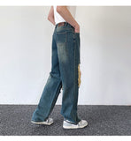 Bonsir Summer Men's Worn Out Jeans Vintage Distressed Hole Wide Leg Denim Straight Pants Korean Personality Casual Srteet