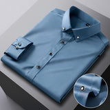Bonsir Men's Silk Shirts Long Sleeve Drill Button Solid Color 3XL Silky Business Formal Social No Iron and Wrinkle Soft Fashion Clothes