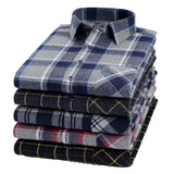 Bonsir Mens Designer Clothes Plaid Flannel Casual Shirt Long Sleeve 100Cotton High-quality Brand Fahison Spring Autumn Regular Blouses
