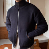 Bonsir Sweater Cardigan Men Autumn Knitting Pocket Sweaters Winter Warm Coat Men Solid Color Zipper Top Cardigan Turtleneck Sweater
