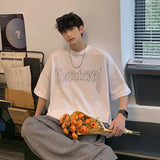 Bonsir Short sleeve t-shirt men's summer fashion brand black printing large half sleeve bottomed top Hong Kong Style loose T-shirt
