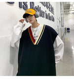 Bonsir Oversize Sweater Vests Men Patchwork V-neck Striped Big Size 5XL Preppy Style Couple Soft Knitwear Leisure Sleeveless Jumpers