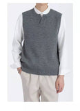 Bonsir Sweater New Autumn V-neck Sleeveless Sweater Vest Men Solid Color Loose Casual Brown Vest Harajuku Sweater for Men