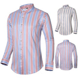 Bonsir Men's Vertical Striped Shirt Red Striped Plaid Large Size Square Collar Shirt Men's Long Sleeve Casual Shirt Men's Fashion M-7XL
