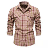 Bonsir Fashion Mens Plaid Shirt Long Sleeve Bomber Military Shirts Cotton High Quality Business Casual Lapel Shirt Men Spring New