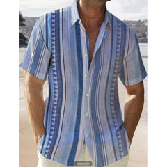 Bonsir Summer Beach Shirt Mens Casual Striped Print Short Sleeve Loose Tops Cardigan Men's Clothes Leisure Lapel Shirts Streetwear