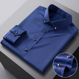 Bonsir Men's Silk Shirts Long Sleeve Drill Button Solid Color 3XL Silky Business Formal Social No Iron and Wrinkle Soft Fashion Clothes