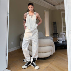 Bonsir Men's Loose Casual Overalls Pants Men Korean Japan Korean Streetwear Fashion Black White Bib Pant Male Cargo Jumpsuit Trousers