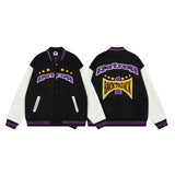 Bonsir Contrast Color Letter Flocking Embroidery Stand Winter Jackets for Men and Women Patchwork Streetwear Windbreaker Oversize Coat