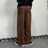 Bonsir Men's Korean Style Retro Trend Sweatpants Corduroy Fabric Solid Color Straight Casual Pants Loose Brown Color Trousers