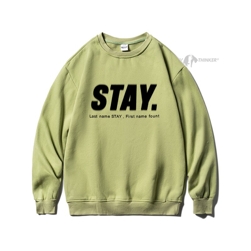 Bonsir Stay Letter Printed Men Overszied Hoodie Autumn Winter Fleece Male Casual Warm Sweatshirts Korean Man Pullovers