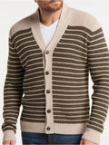 Bonsir Men's V-Neck Striped Cardigan Sweater with Long Sleeves Knitwear