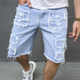 Bonsir Spring Summer Men Vintage Jean Shorts Streetwear Ripped Design Loose Solid Denim Straight Shorts Mens Leisure Jeans Short Pant