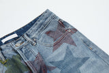 Bonsir High Street Color Stars Full Print Washed Jeans Pants Men's Straight Pocket Retro Patchwork Baggy Casual Denim Trousers Oversize