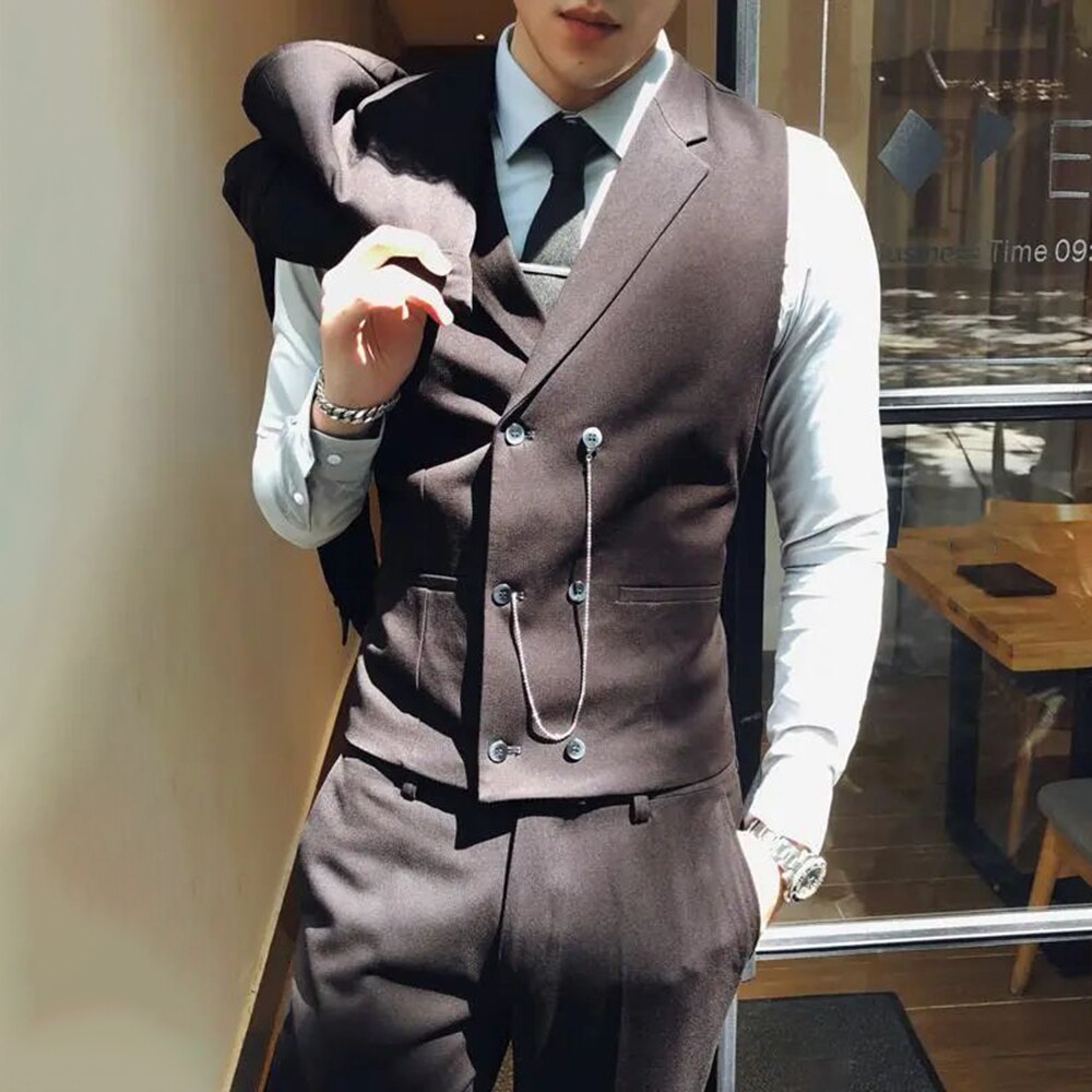 Bonsir Casual Trendy Male Personality Suit Vest British Style Business Elegant Gentleman Retro Professional Formal Dress Handsome