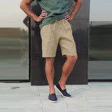 Bonsir Vintage Solid Cotton Linen Short Pant Man 2023 Spring Summer Casual Loose Drawstring Shorts Men Leisure Tie-up Shorts Streetwear