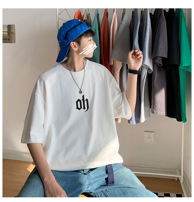 Bonsir Men's Simple Printed Casual T-shirt Summer Fashion Short Sleeve Oversized Tee Korean Style Cotton Leisure Teens Daily Basic Tops