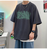 Bonsir Letter Printed Short Sleeved T-Shirt For Men's Summer Pure Cotton 300g Heavyweight Fashion Label Oversize Half Sleeve S-5XL