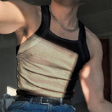 Bonsir Summer Mens Sexy Tight Tank T-shirt Fashion Shoulder Strap Splicing Waistcoat Sports Fitness T Shirt Vest For Men Clothing