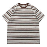 Bonsir Fashion T-Shirt Stripe Colorblock Vintage Cotton Multicolor Short Sleeve Tops Summer Hot Selling Tee for Men Women